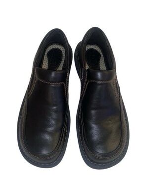 Born Black Leather Slip-On Loafers with Contrast Stitching